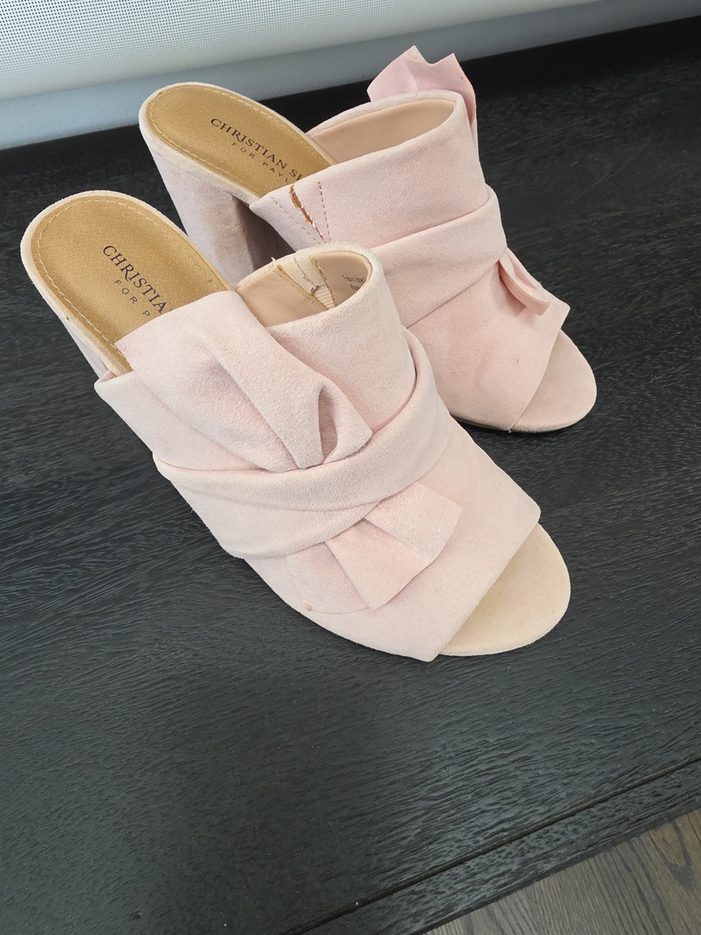 Christian Siriano Blush Pink Suede Knot Front Open-Toe Mules